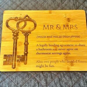 Mr & Mrs Bamboo Plaque with Key Design